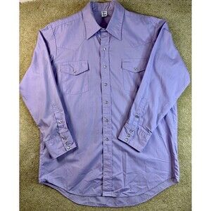 Vintage Malco Modes Shirt Mens 17.5 X 34 Lilac Pearl Snap Western Ranch Wear USA